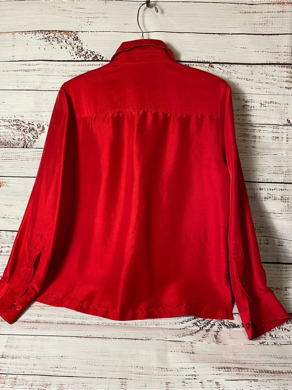 Josephine Chaus Red Silk Button-Down Blouse Sz-8